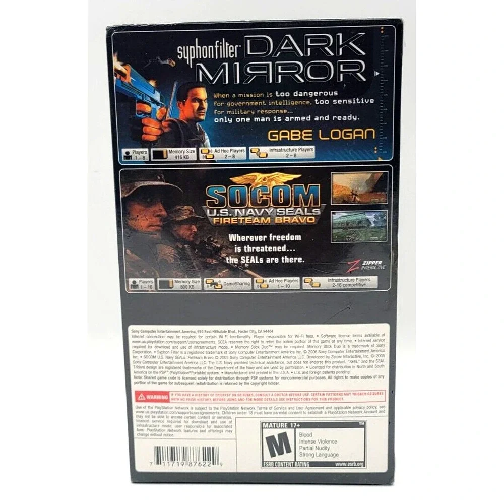 Sony Playstation‎ Portable PSP Dual Pack Syphon Filter Dark Mirror & SOCOM NEW!
